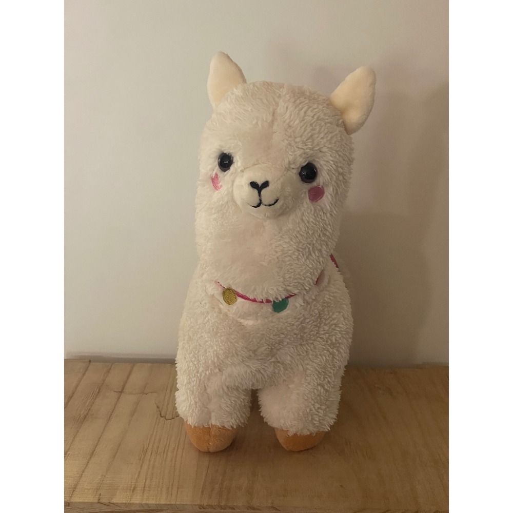 White Llama Alpaca Animal Plush Stuffed Toy Pink Saddle Embroidered Pink Cheeks - Picture 10 of 11